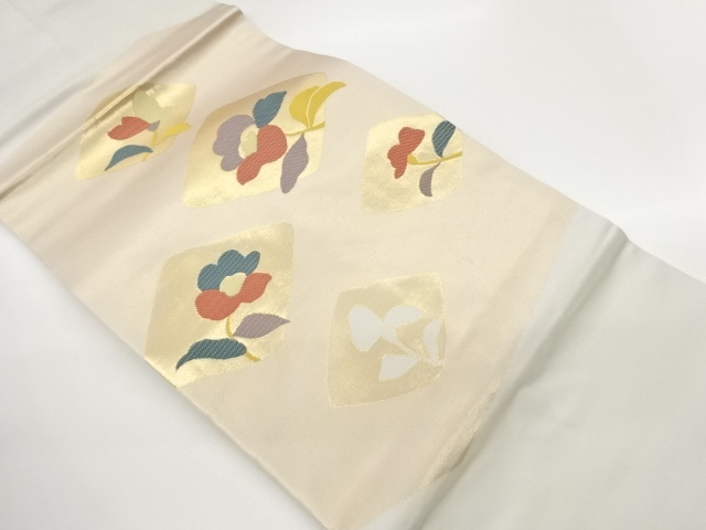 菱に花葉模様織出し名古屋帯